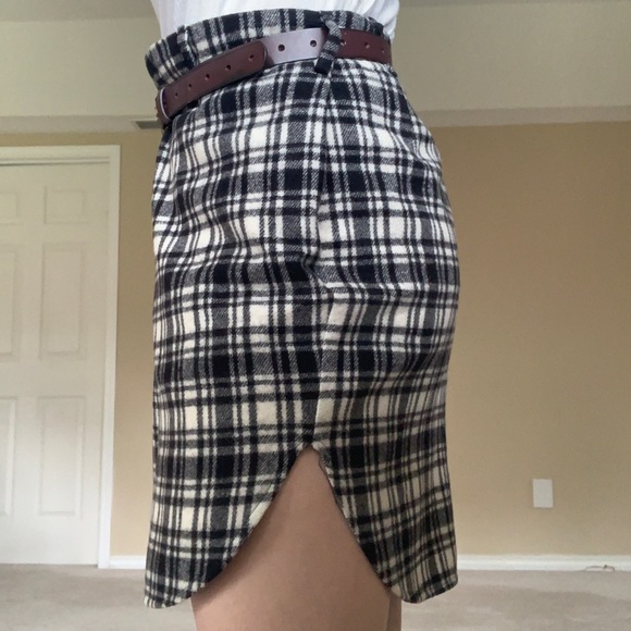 max mara black & ivory cinched plaid wool skirt - Picture 4 of 9